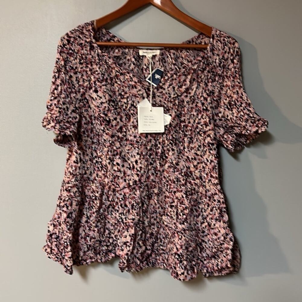 NEW Womens Size XS Beach Lunch Lounge Ruffle Shirt Floral print 100% viscose Ne